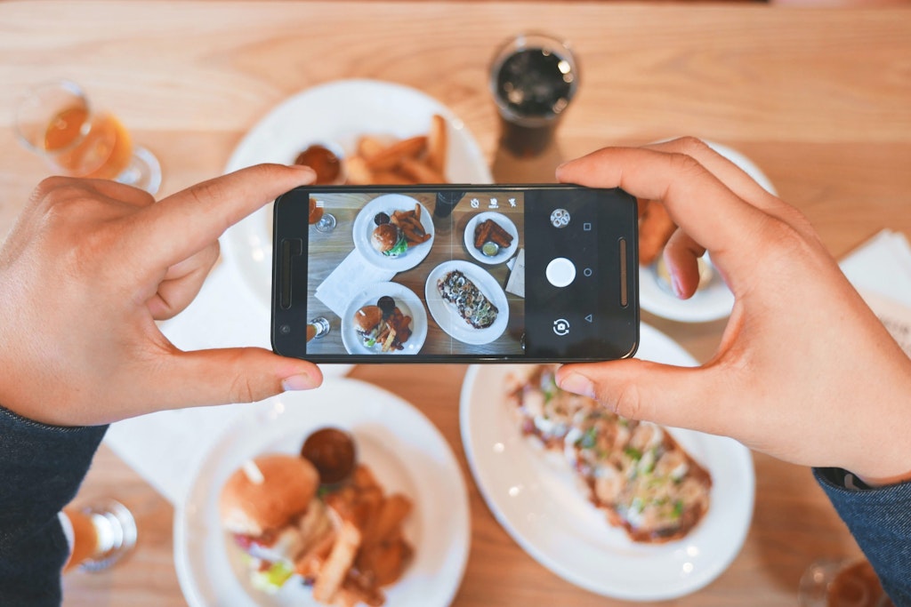 Taking pictures of plates of food from an overhead angle